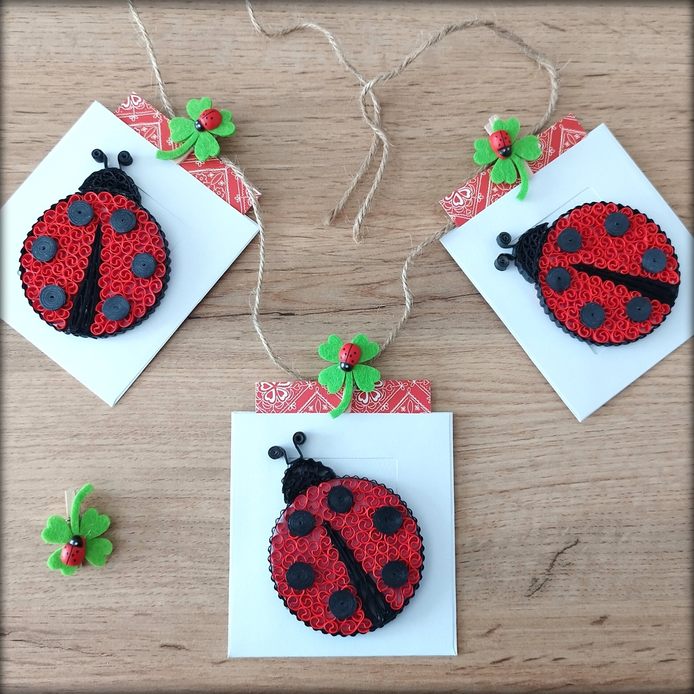 Set of 3 Quilled Ladybug Mini Quilling Card Ladybug Garland Party Favor