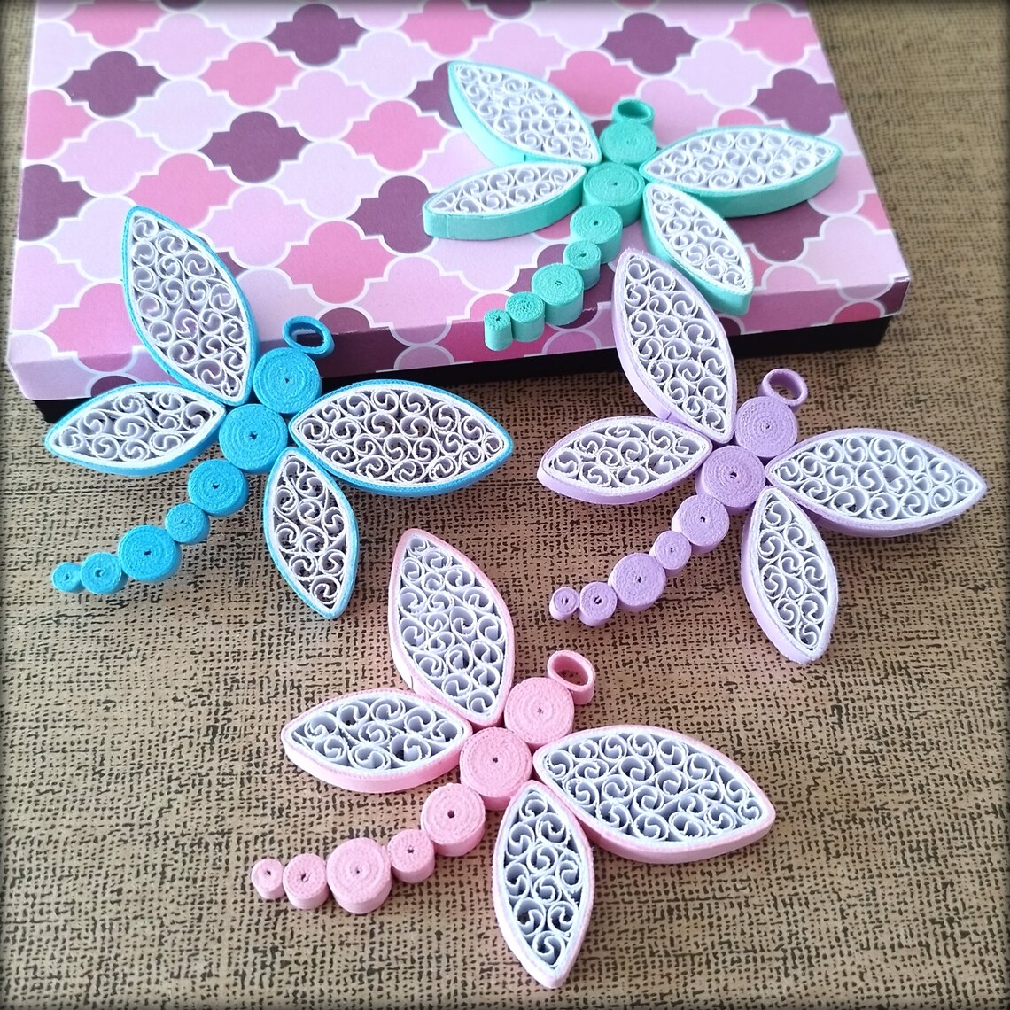 Set of 4 Dragonfly Quilled Dragonfly Ornament Small Dragonfly Decor