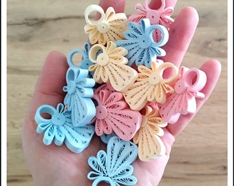 Set of 10 Small Quilled Angel with gift box - Mini Angel in pastel colors – Angel Gift topper - Small ornaments for hanging