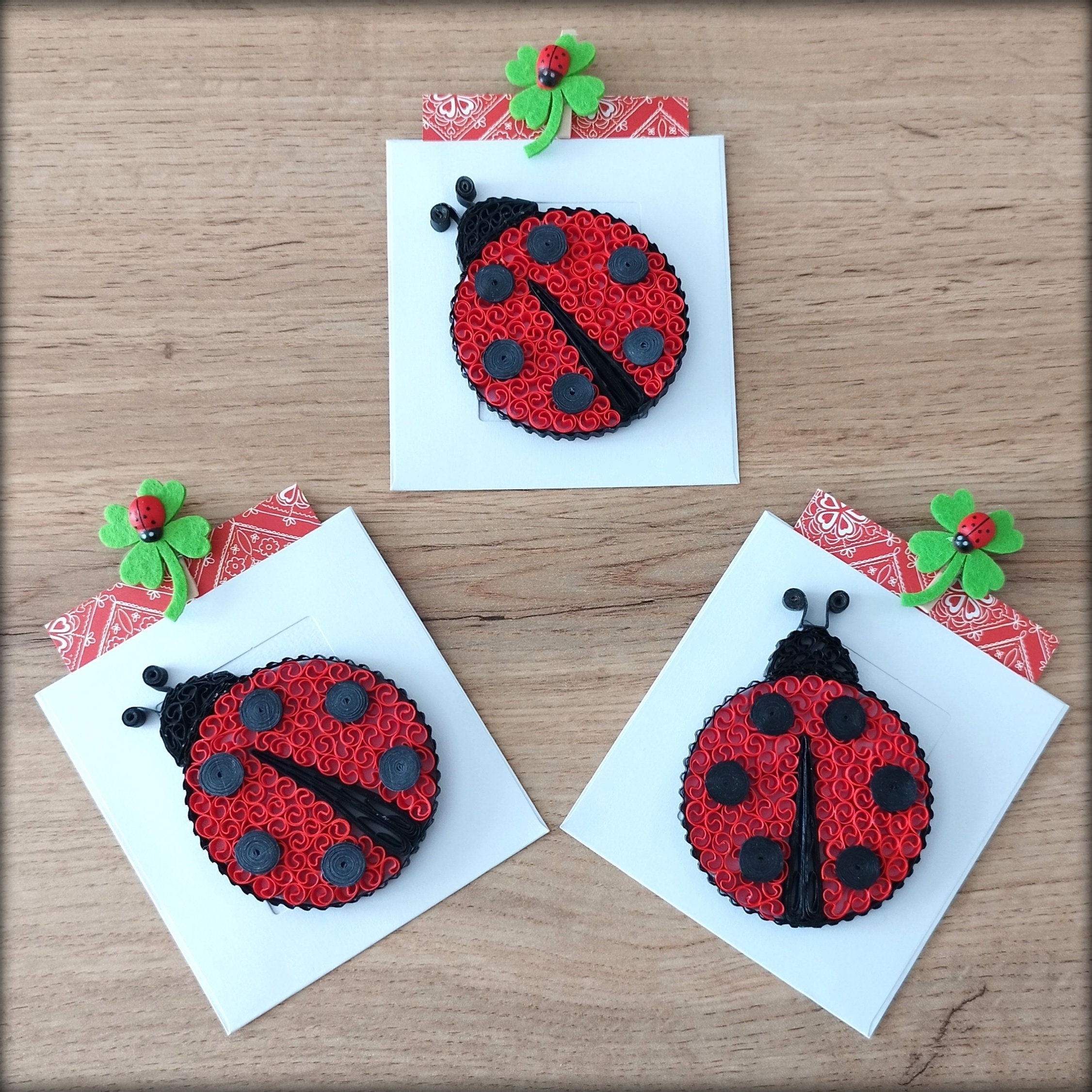 Set of 3 Quilled Ladybug Mini Quilling Card Ladybug Garland Party Favor