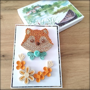 Quilling Fox Card - Carino kawaii fox - Biglietto di auguri fatto a mano con volpe rossa con scatola regalo - Biglietto con animale del bosco