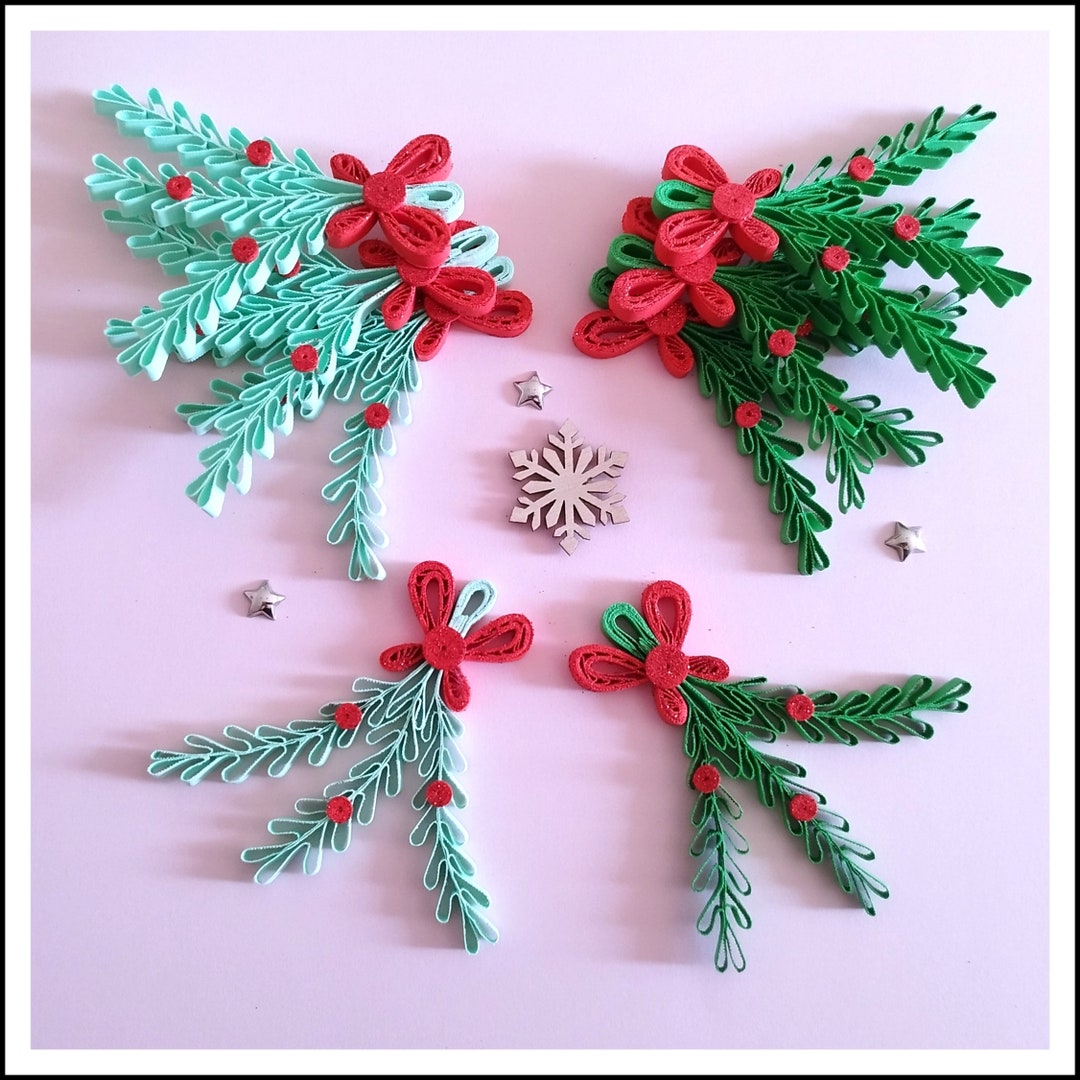 Set of 4 Quilling Mistletoe Paper Ornament Quilling Christmas Christmas