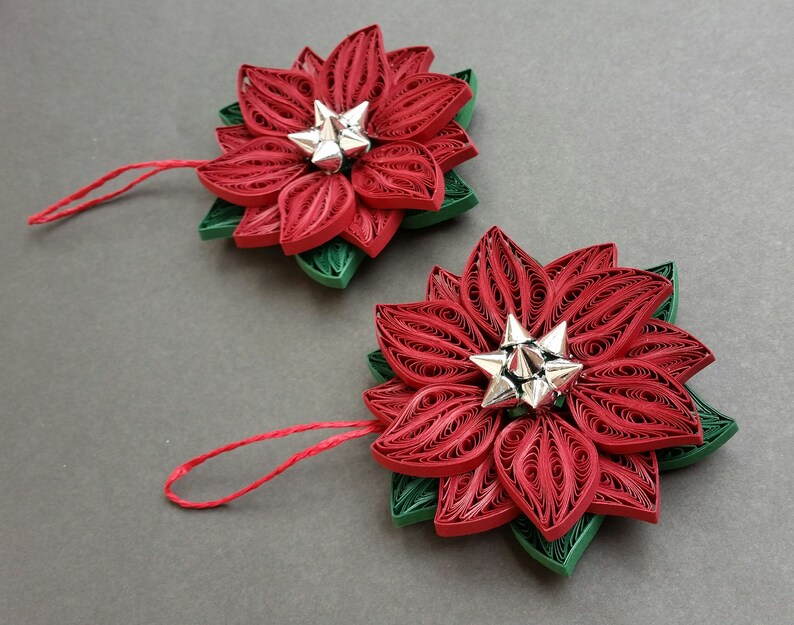 Quilling Poinsettia Quilled Christmas Flower Ornament Etsy