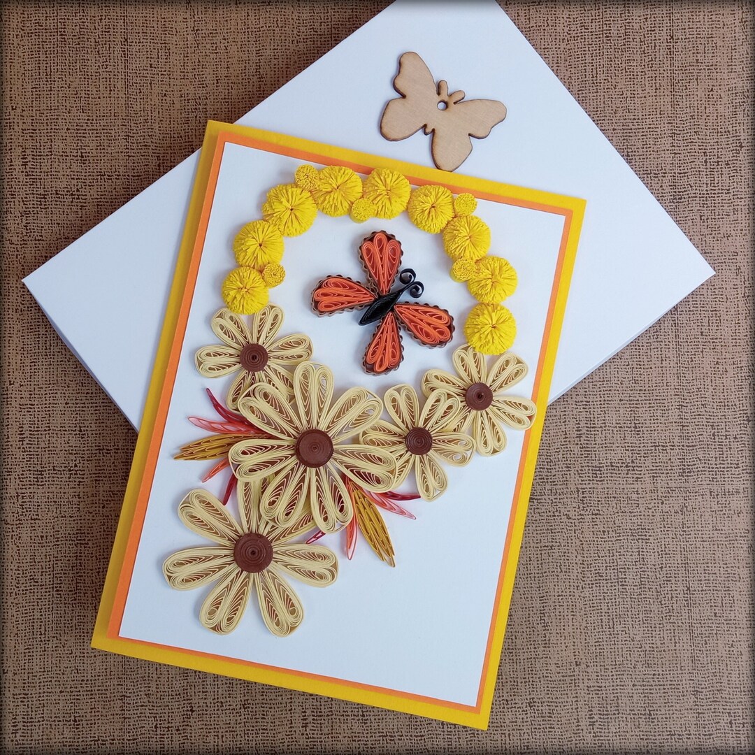 Quilling Card Quilled Daisy, Quilled Butterfly and Quilled Dandelion