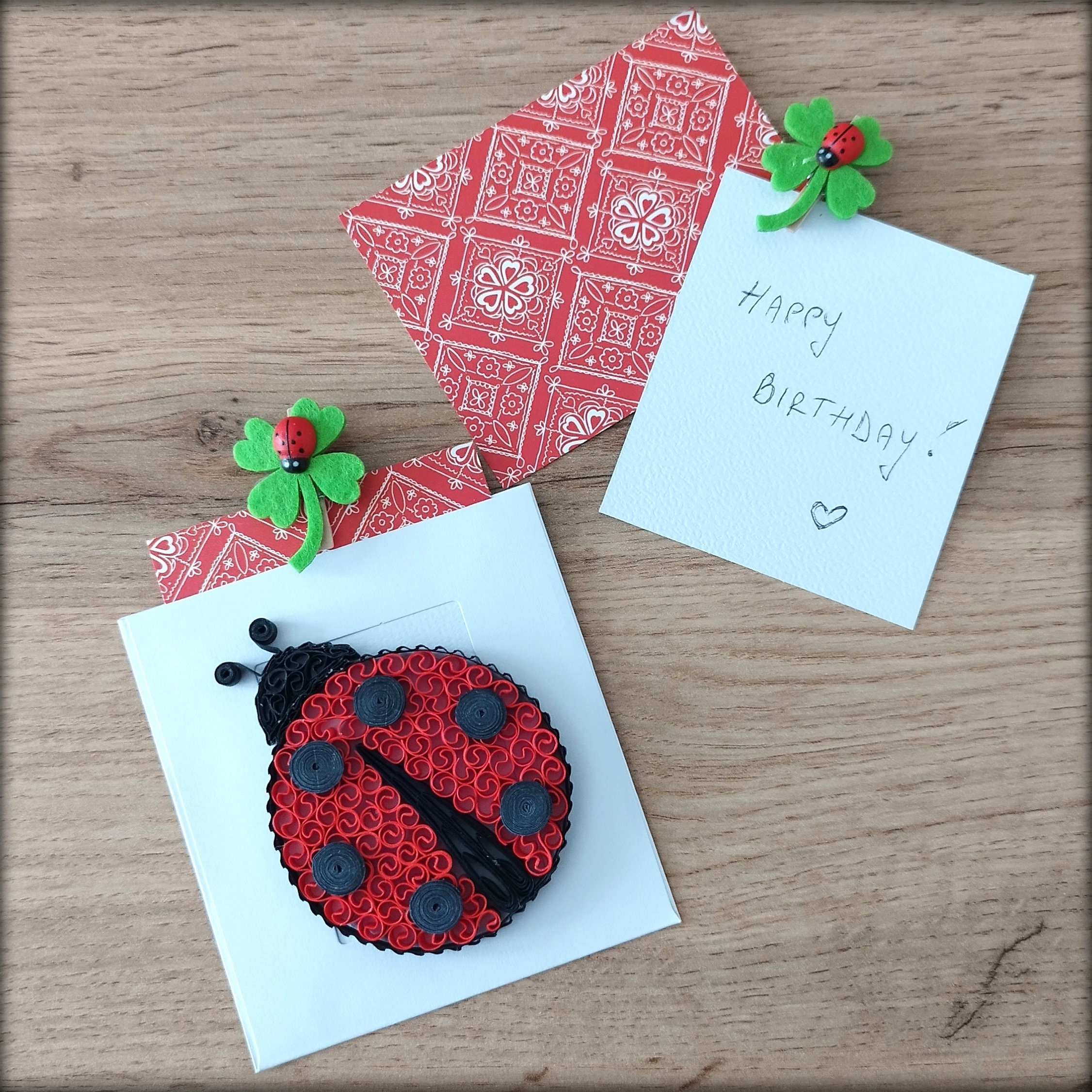 Set of 3 Quilled Ladybug Mini Quilling Card Ladybug Garland Party Favor