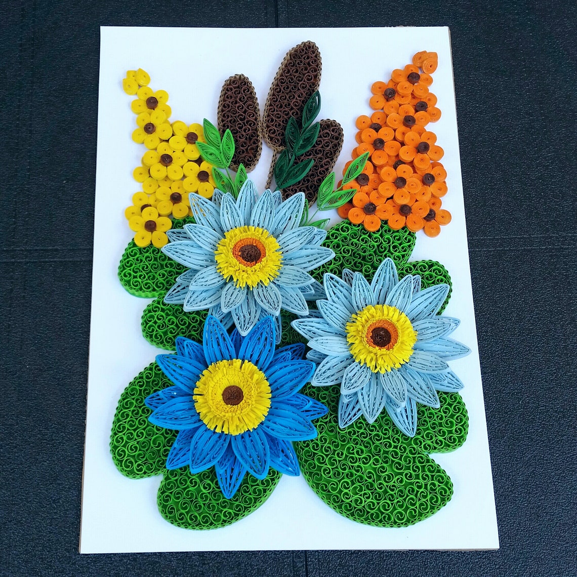 Quilled Water Lily Scenery Quilled Lotus Paper Flower Art Etsy