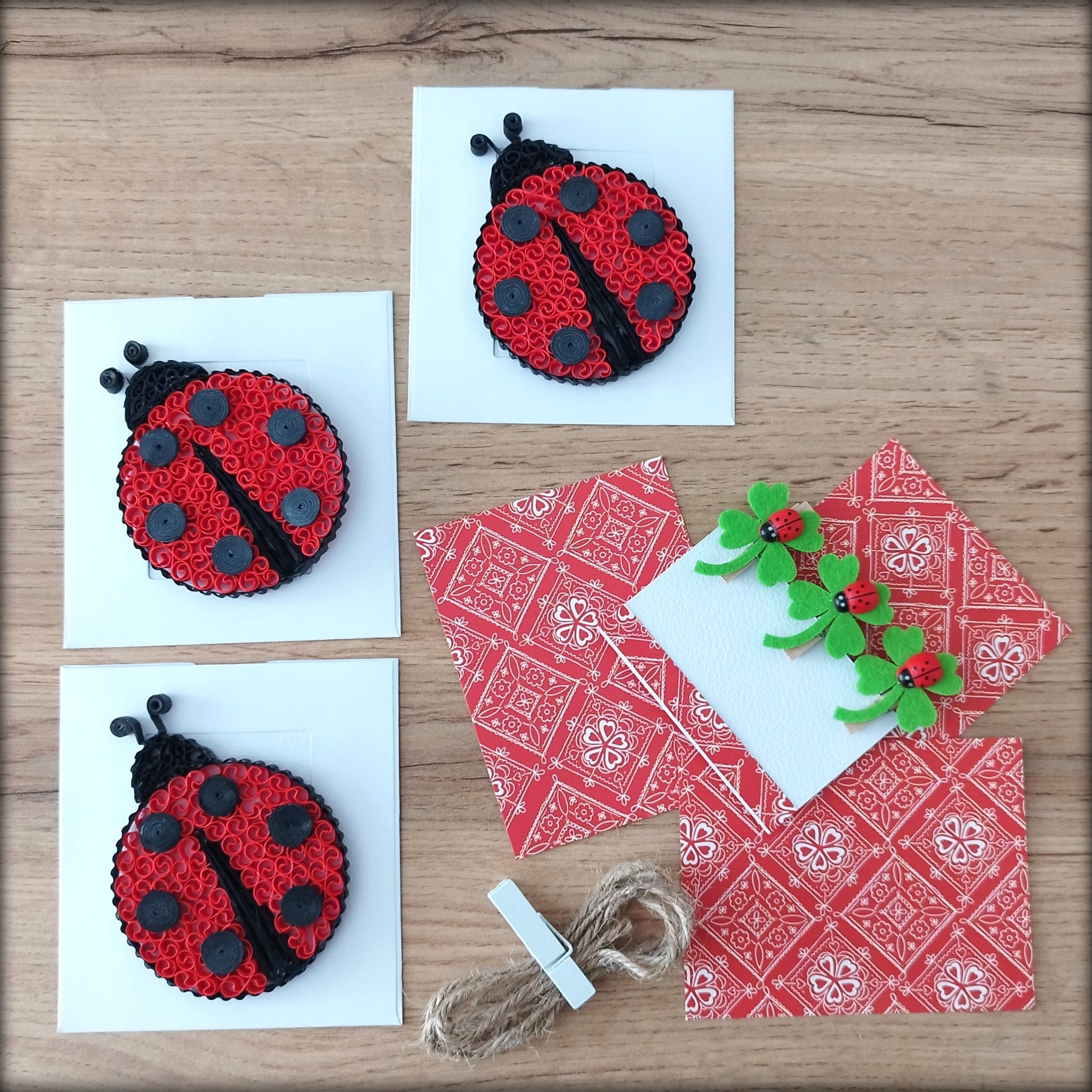 Set of 3 Quilled Ladybug Mini Quilling Card Ladybug Garland Party Favor