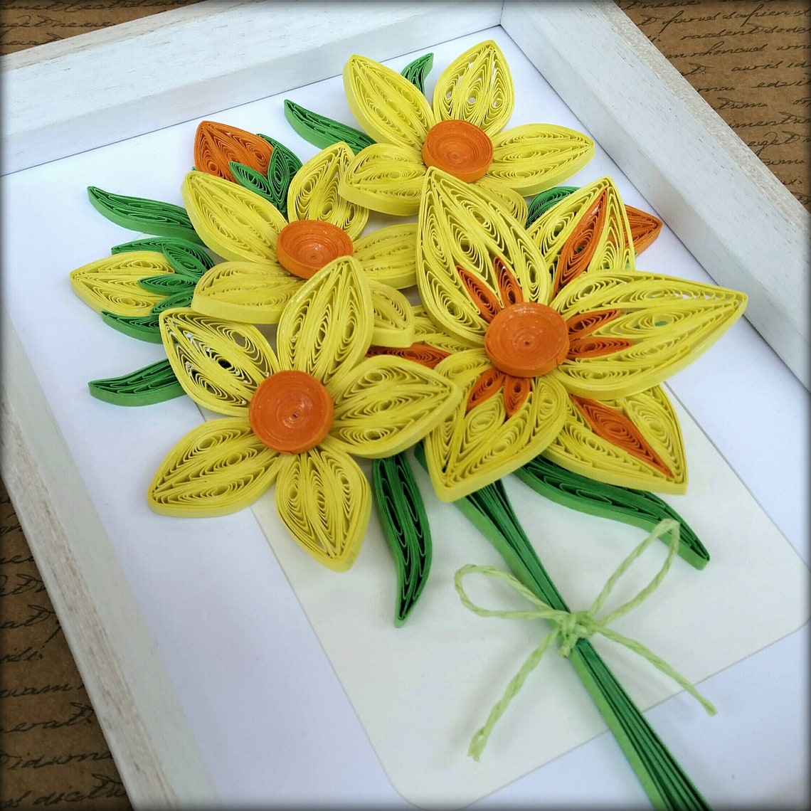 Quilled Daffodil Flower Bouquet Framed Quilling Daffodil Etsy