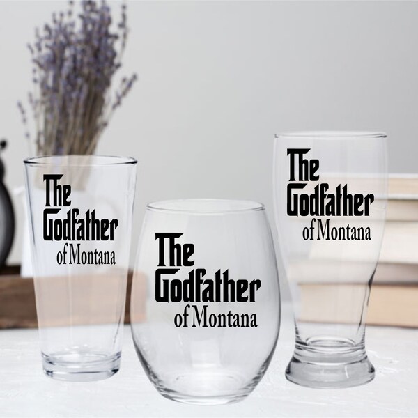 The Godfather Wine Glass, Godfather Pub Glass, Godfather Gifts, Fun Gifts, New Godfather Gift Ideas, Godfather Pilsner Glass