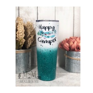 Happy Camper Insulated Glitter Tumbler - Camper Gifts -  Camper Mug - Vacation Mug - RV Gifts - RV Tumbler - Personalized Camper Tumbler