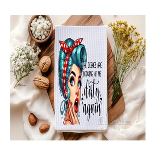 The Dishes Are Looking At Me Dirty Again Waffle Towel Funny Kitchen Towels Fun Kitchen Decor Dish Towel House Warming Gift For Her