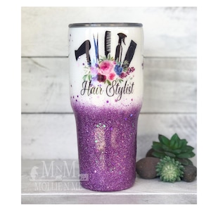 Personalized Hair Stylist Glitter Tumbler: Salon Gift