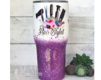 Personalized Hair Stylist Glitter Tumbler: Salon Gift