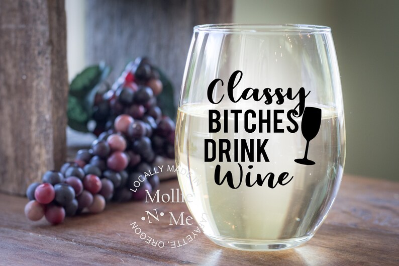 Fun WIne Glass Gifts Stemless Wine Glass Classy Bitches Drink Wine Order Your Wine Glass Today! 20 oz