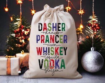 Personalized Santa Gift Bag: Reindeer Names, Holiday Decor