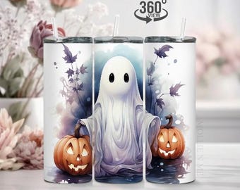Halloween Tumbler: Spooky Ghost & Pumpkins Travel Mug, 20oz Tumbler