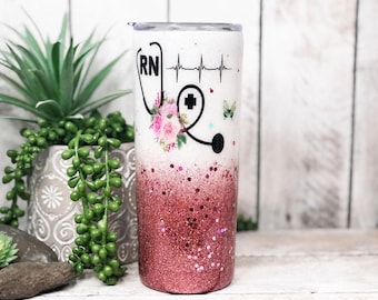 Personalized Nurse Tumbler, Glitter Medical Gift, RN Graduation