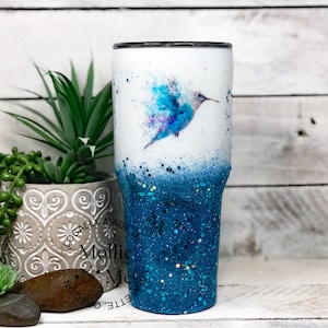 Hummingbird Glitter Tumbler: Personalized Stainless Steel Cup