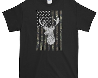 Deer Hunting Buck Camouflage Flag T-Shirt S-5XL