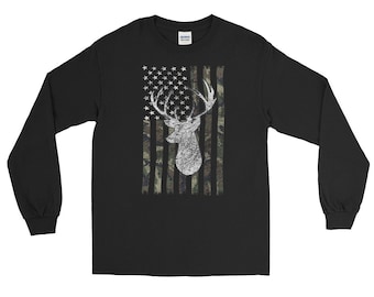 Camouflage Flag Deer Hunting Long Sleeve T-Shirt