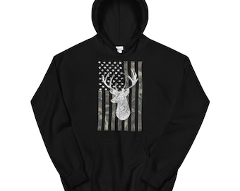 Camouflage Flag Deer Hunting Hoodie Sweatshirt
