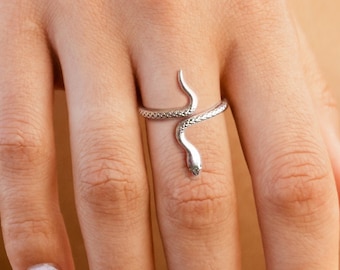 Silver Snake Ring, Serpent Ring, Adjustable Snake Band, Snake Jewelry, Highly Detailed, Free Gift Box + Ready To Give