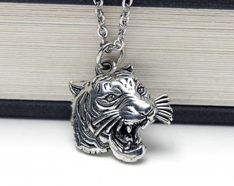 Large Size Pendant Necklace Solid Gold Men's Roaring Tiger Head Small Medium
