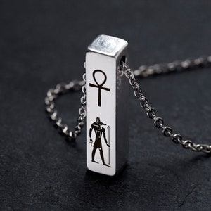 Silver Anubis Bar Necklace, Egyptian God Necklace, Egyptian Symbol Jewelry, Can Be Personalized