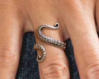 Silver Octopus Ring, Tentacle Ring, Adjustable Octopus Band, Ocean, Sea Life Jewelry, Mother's Day Gift + Free Gift Box + Low Shipping