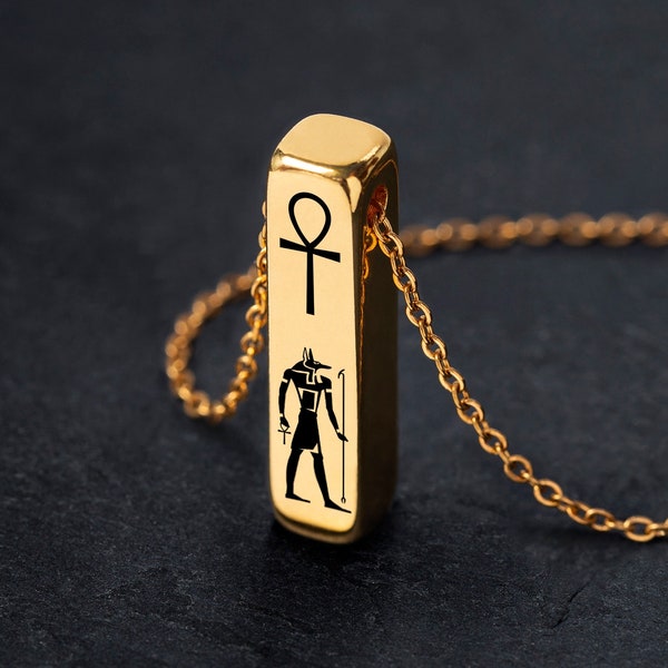 Gold Anubis Bar Necklace, Egyptian God Necklace, Egyptian Symbol Jewelry, Can Be Personalized