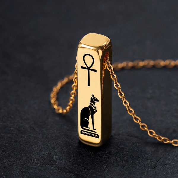 Gold Egyptian Cat Goddess Necklace, Bastet, Bast Goddess Jewelry, Siamese Cat Necklace, Egyptian Symbol Jewelry, Can Be Personalized