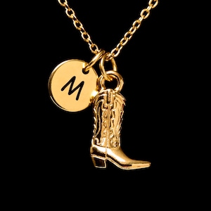 Collar con bota vaquera dorada, joyería vaquera del oeste, colgante con dije del salvaje oeste, regalo con monograma inicial personalizado