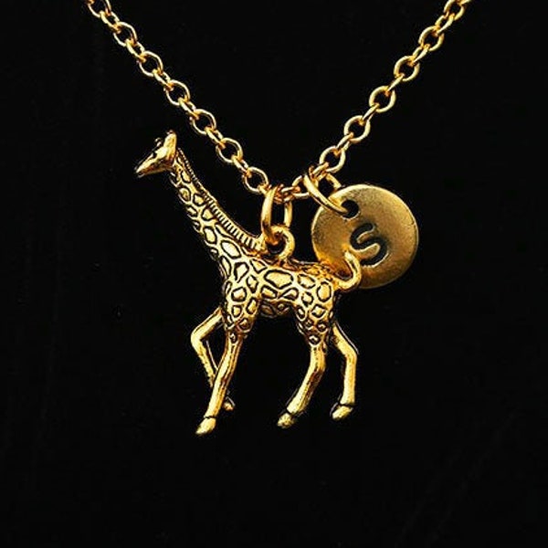 Collier girafe en or, pendentif girafe, bijoux animaux, monogramme personnalisé, collier initial, prêt à donner