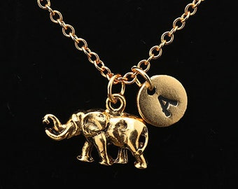 Gold Elephant Necklace, Elephant Charm, Animal Jewelry, Personalized Monogram, Initial Necklace, Ready To Give