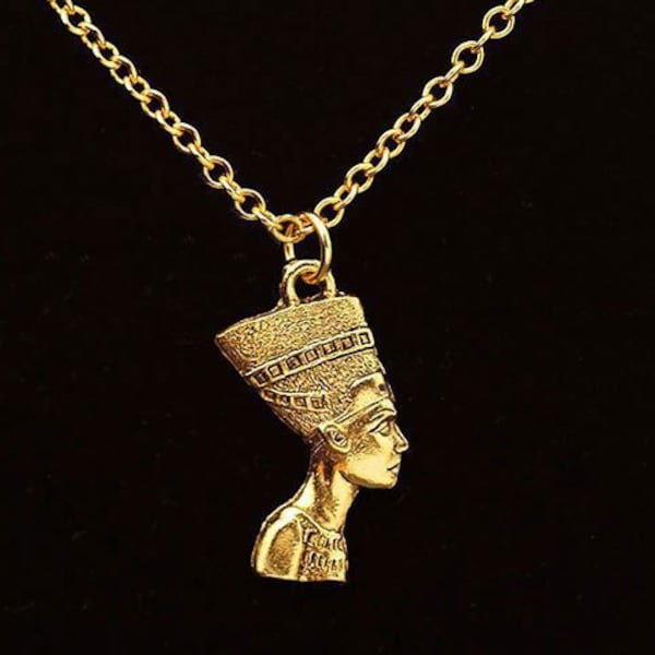 Nefertiti Necklace, Antique Gold Nefertiti Necklace, Nefertiti Charm Necklace, Nefertiti Pendant, Ready To Give