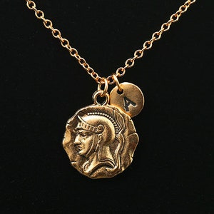 Roman Soldier Gold Coin Necklace, Warrior Necklace, Roman Legionary Necklace, Antique Gold Coin Charm Personalized Monogram Necklace