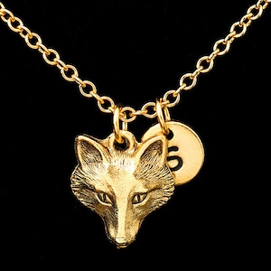 Fox Head Necklace, Golden Fox Necklace, Gold Fox Charm, Animal Jewelry, Personalized Monogram, Initial Necklace