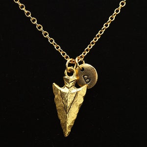 3D Gold Arrowhead Necklace, Arrowhead Pendant, Hunter Necklace, Hunting Jewelry, Personalized Monogram, Initial Necklace