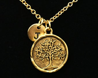 Gold Tree of Life Necklace, Custom Tree of Life Necklace, Tree of Life Pendant, Nature Jewelry, Personalized Monogram, Initial Necklace