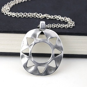 Silver Sun Necklace, Sun Pendant, Tribal Sun Necklace, Celestial Jewelry, Silver Plated, Personalized Monogram, Initial Necklace, S94