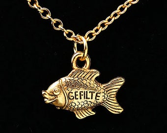 Gefilte Fish Necklace, Gold Gefilte Fish Charm,  Ready To Give