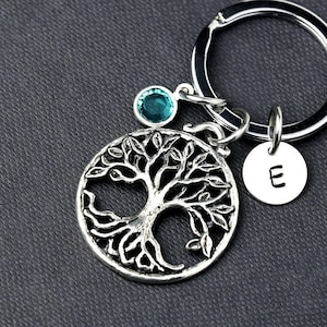 Family Tree Keychain, Mother&#39;s Day Gift, Gift for Mom, Tree of Life Keychain, Customized Initial, Monogram Keychain, Personalized Gift