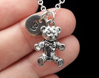Teddy Bear Necklace, Love Teddy, Toy Bear Necklace, Teddybear Jewelry, Personalized Monogram, Initial Necklace