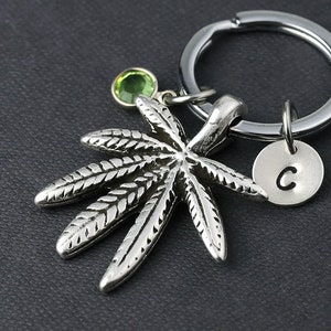 Marihuana Leaf Sleutelhanger, Silver Weed Leaf, Cannabis Sleutelhanger, Pot, Marihuana Sieraden, Cadeau voor Stoner, Gepersonaliseerd, Eerste Sleutelhanger