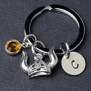 Porte-clé casque viking, chapeau viking, guerrier nordique, casque à cornes, casque Ragnar, porte-clé initial, cadeau pour papa, cadeau fête des pères, S16