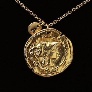 Goddess Athena Necklace, Gold Athena Necklace, Gold Athena Coin, Large Gold Athena Pendant, Replica Greek Coin Personalized Necklace