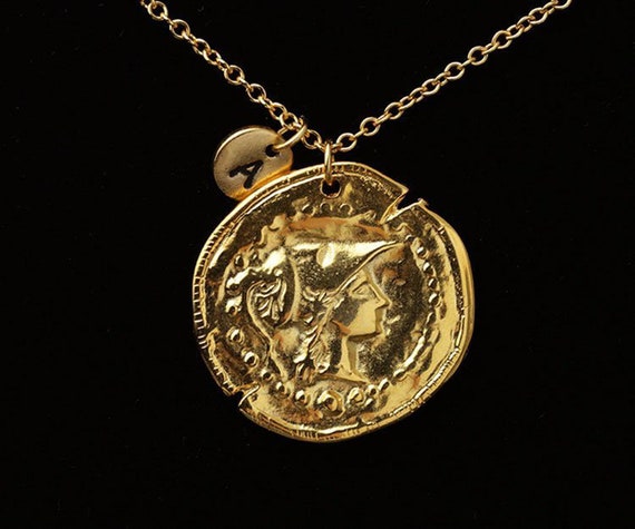 Goddess Athena Necklace, Gold Athena Necklace, Gold Athena Coin, Large Gold Athena Pendant, Replica Greek Coin Personalized Necklace