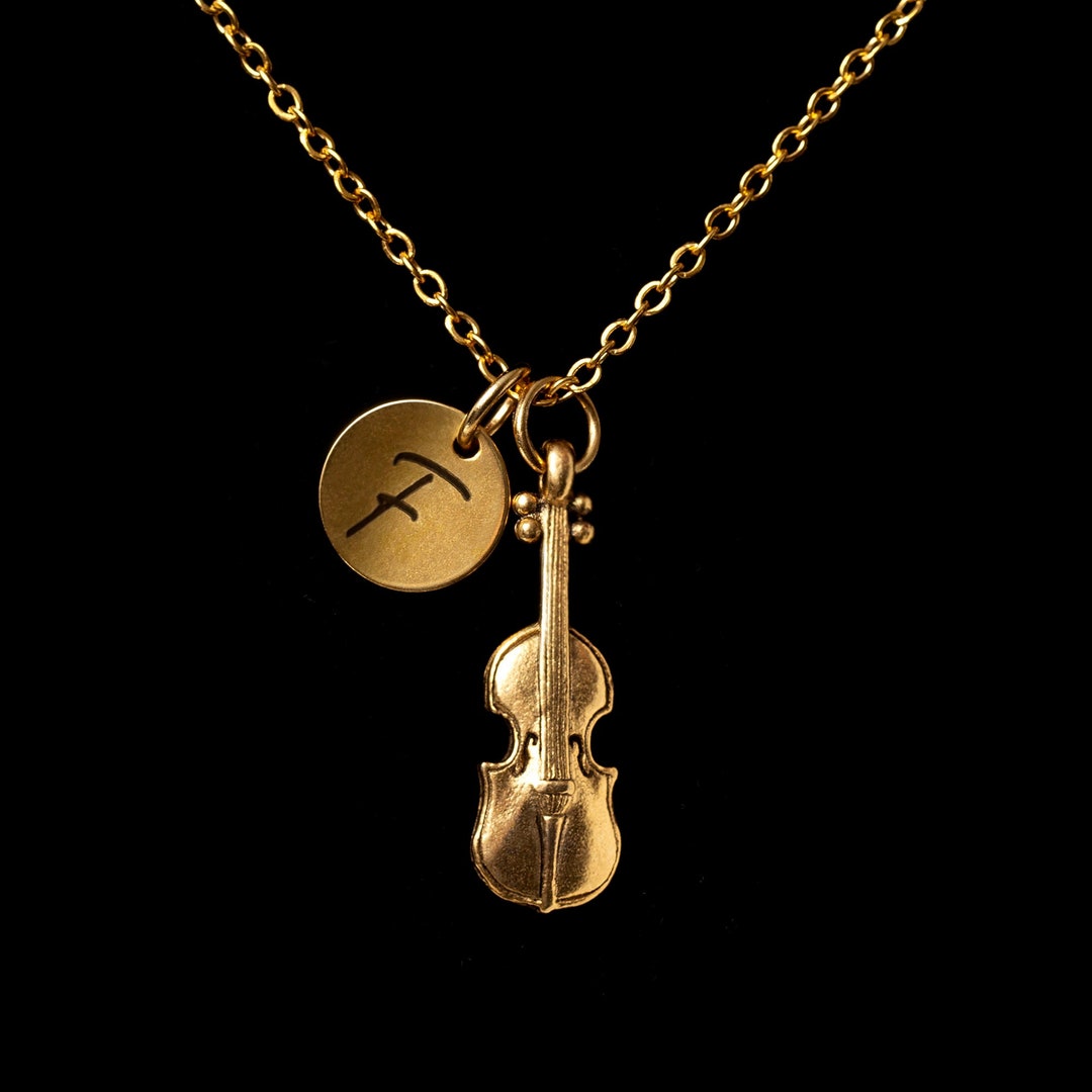 Gold Violin Charm Necklace, Fiddle Musical Instrument Pendant, Violin