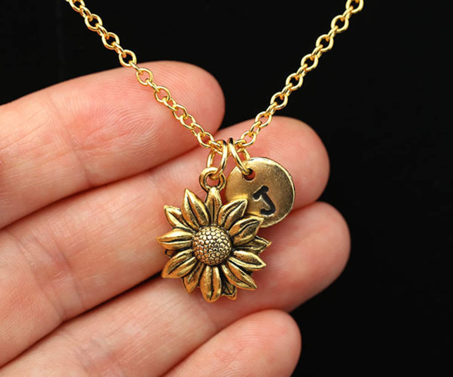 Antique Gold Sunflower Necklace Gold Flower Necklace Etsy