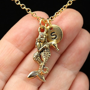 Mermaid Necklace, Mermaid with Seahorse Necklace, Ocean Necklace, Little Mermaid Necklace, Nautical Jewelry, Gift For Her, Ready To Give